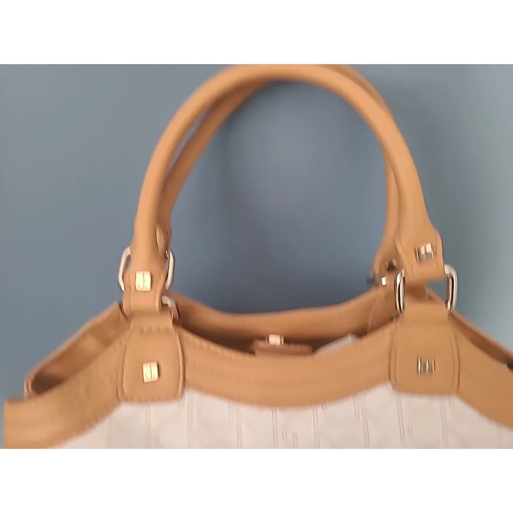 Calvin Klein Monogram CK Handbag‎ Hobo Bag Purse Off-White & Tan